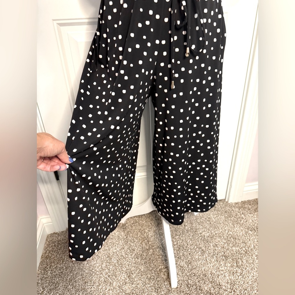 London Times Black and White Polka Dot Pant Romper Halter - Picture 10 of 10